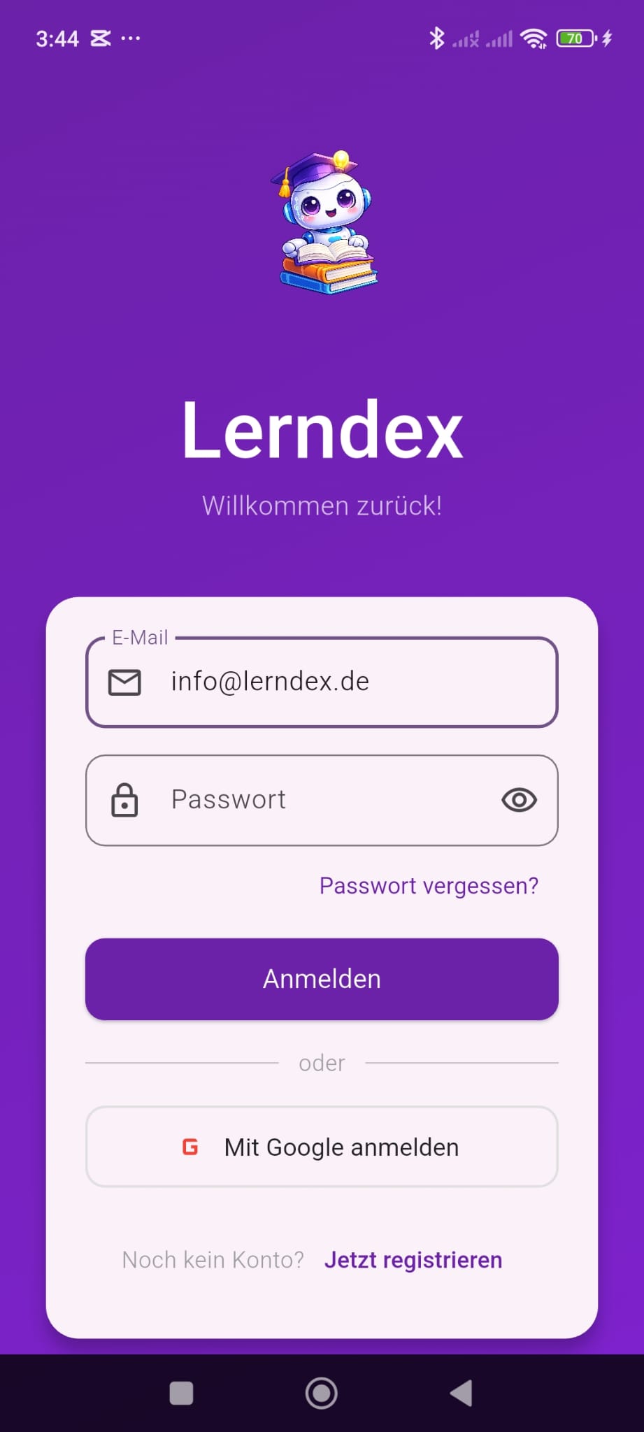 Lerndex App Startscreen